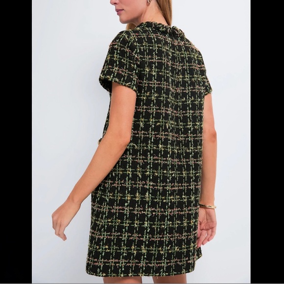 NWT Tuckernuck Jackie Dress Short Sleeve Black Holly Tinsel Tweed Party Metallic - Picture 2 of 12